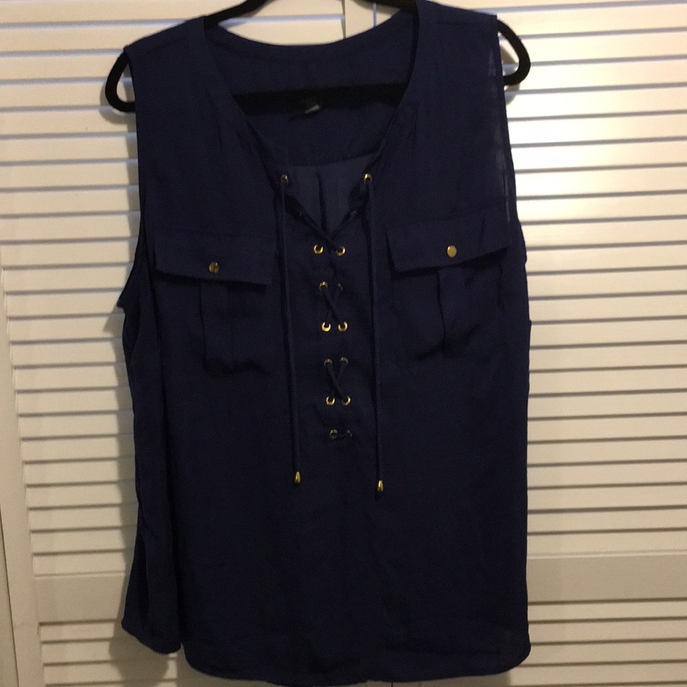 Plus size. Lace up blouse. Sleeveless!